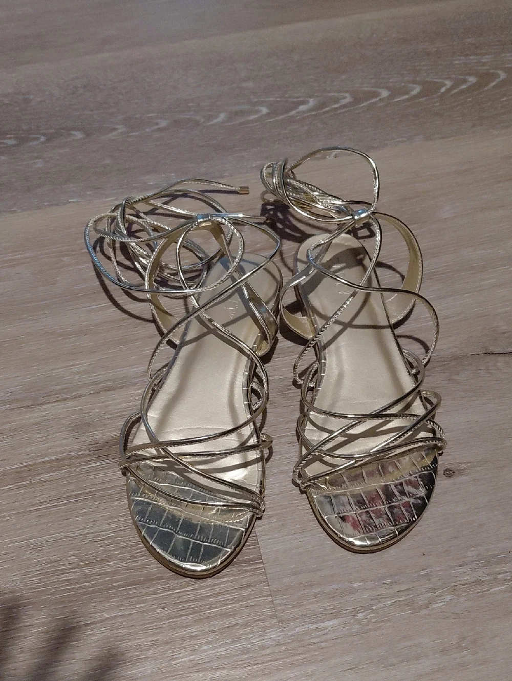 Metallic Gold Lace-Up Women's Sandals